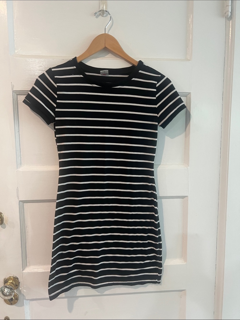 Black and White Striped Short Sleeve Dress